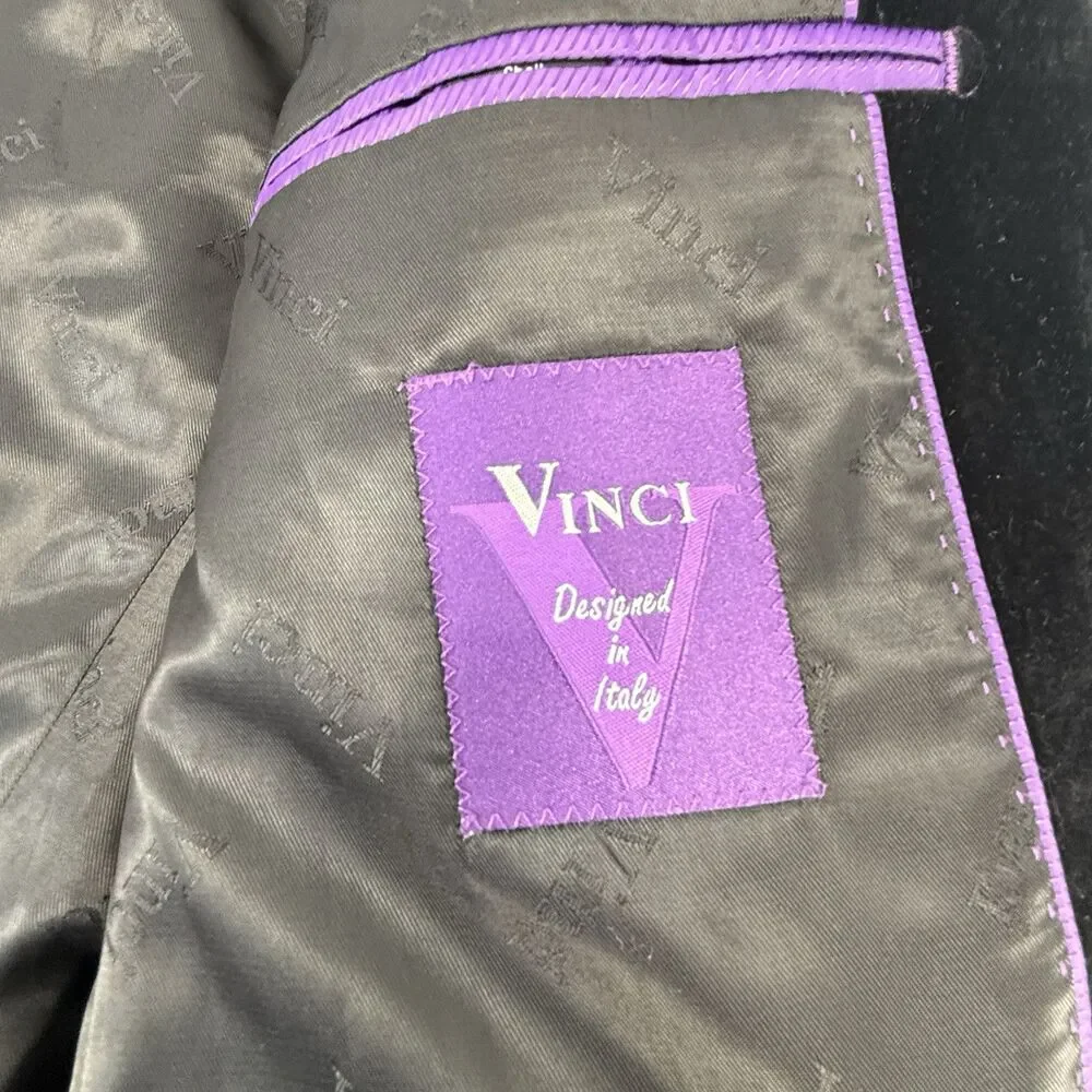 Vinci Black Velvet Satin Trim Men's M Sports Jacket Blazer Double Vent Italy